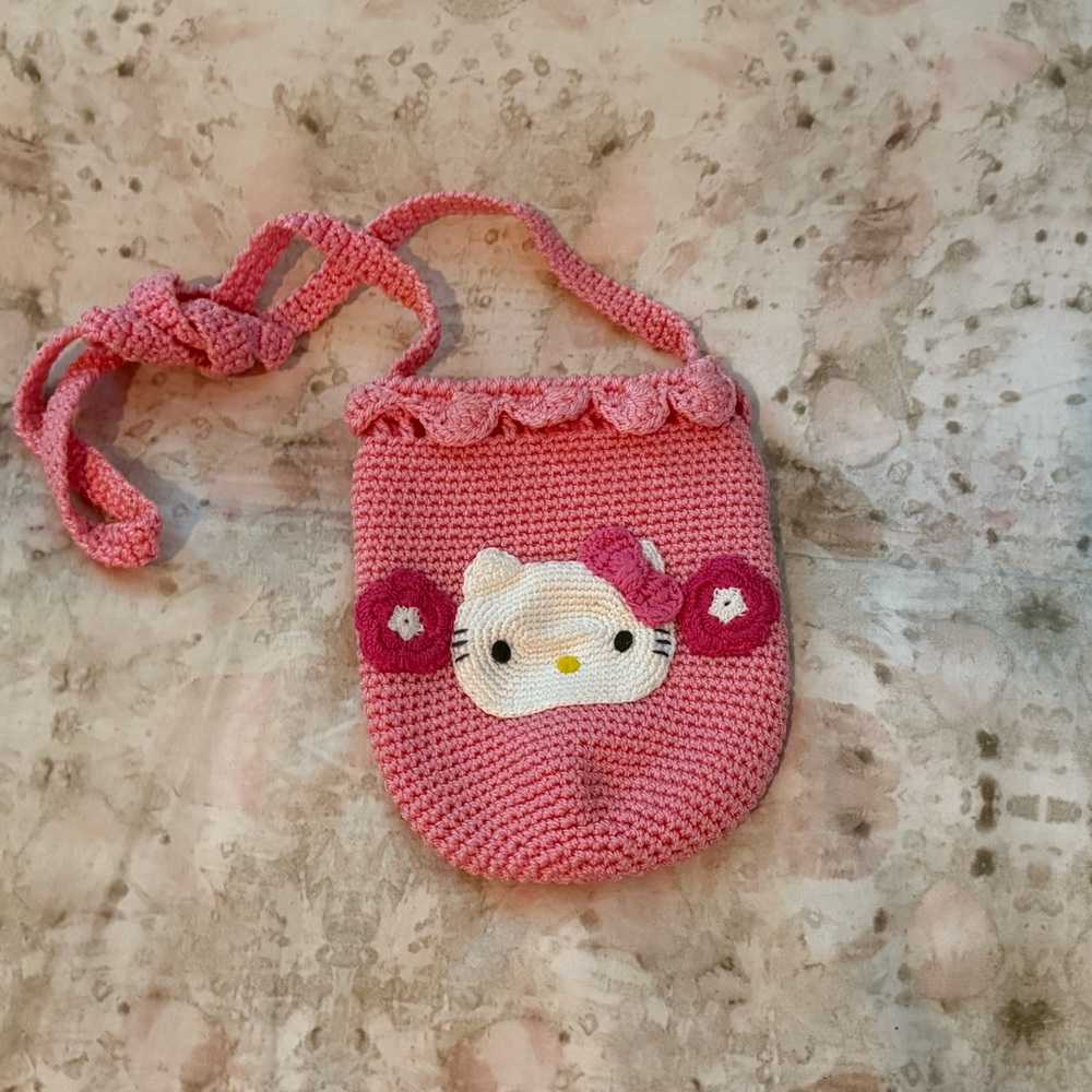 Vintage Y2K Sanrio Pink Hello Kitty Crochet Bag